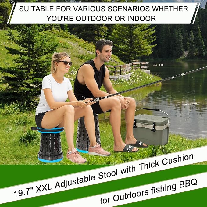 2026 Upgraded XXL Collapsible Stool with Thick Cushion19.7H-11.8D Telescoping Folding Stool for Adults More Sturdy Camping Stools with Load Capacity 1000lbs for OutdoorGardenFishingHiking