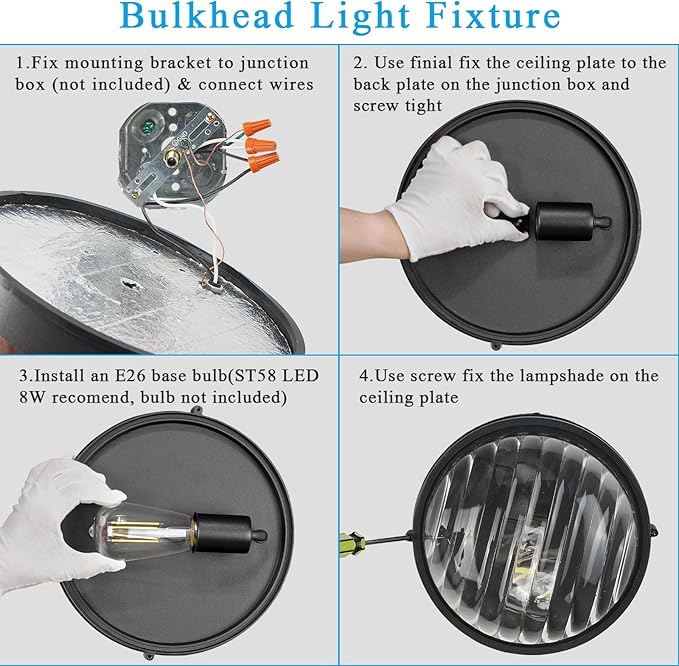 10 Inch Bulkhead Light Aluminum Sauna Light with Thickened Clear Glass Waterproof Outdoor Bulkhead Wall Light for Porch Basement Balcony E26 Socket 2-Pack