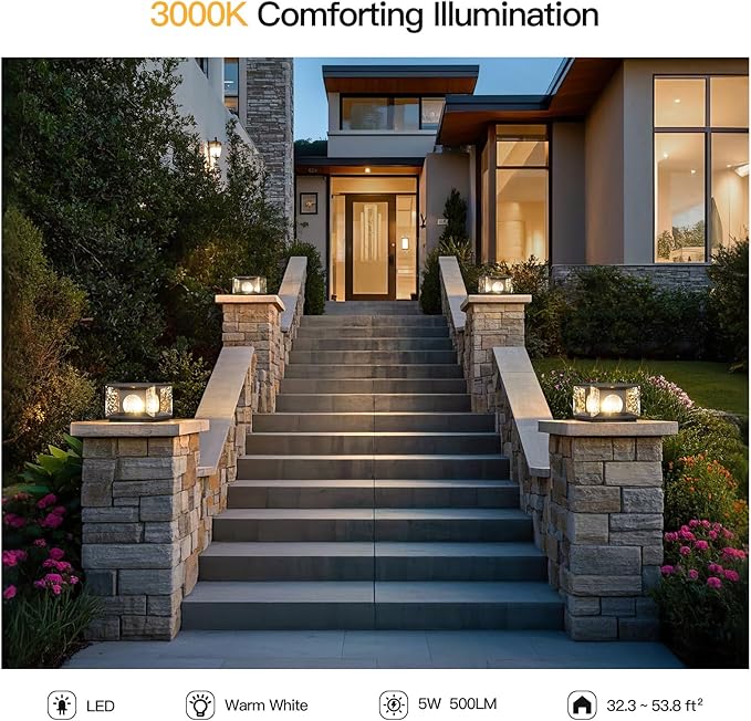 Outdoor Post Lights AC100-240V 7.9 Hard Wired Glass Column Light Waterproof Modern Pillar Lights 3000K LED Fence Deck Lamp Landscape Lighting for Garden Pathway Yard Driveway Entrance Posts