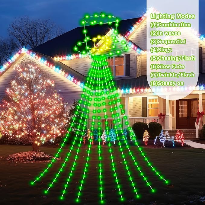 12 ft St Patrick's Day Waterfall String Lights with 320 LED Leprechaun Hat String Lights with 8 Modes Lighted St Patrick's Day Outdoor Decoration for Tree Garden Yard Ireland Party