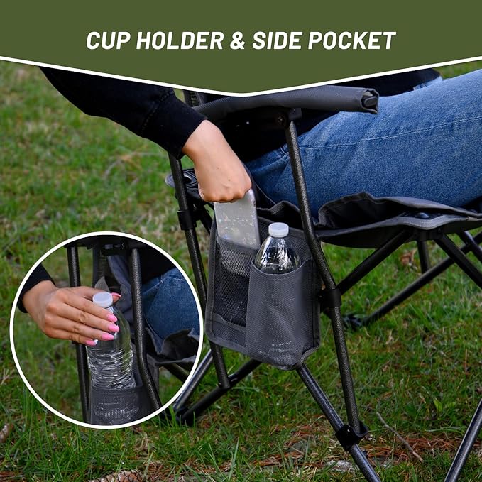 Timber Ridge Folding Camping Chair Removable Seat Padded Lawn Chairs Foldable Outdoor Camp Chair for Adults Supports Up to 300 LBS Grey