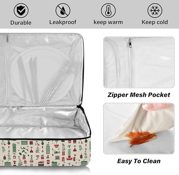 Casserole Carrier Pattern Italian Mountain Style ArtInsulated Casserole Carrier for Hot or Cold Food Thermal Lunch Tote for Potluck Parties Picnic Beach Fits 9 x 13 Inches Baking Dish