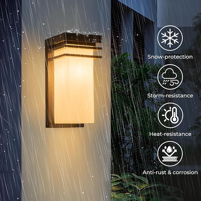 Dusk to Dawn Outdoor Wall Sconce Black Modern Wall Lights Fixture with White Frosted Glass 12 inch Exterior Porch Sconce Lighting Wall Mount for House Patio E26 Base