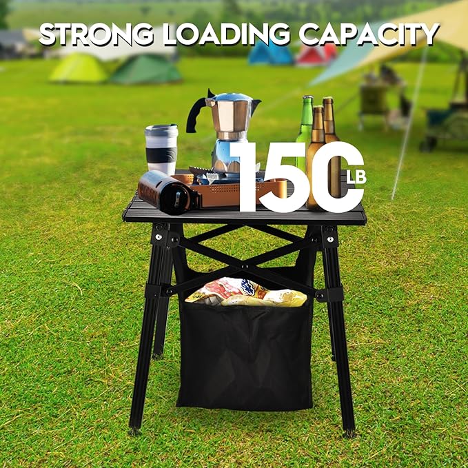 Aluminum Camping Side Table Compact Folding Outdoor Portable Beach Small Camp Table with Carry Bag and Storage Picnic Hiking Fishing Grill