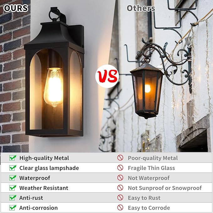 13 Outdoor Wall Light FixturesMatte Black Exterior Light Fixture with Clear Glass LampshadeAnti-Rust Waterproof Outdoor Sconce Lights Porch Lights for EntrywayPatioGarage