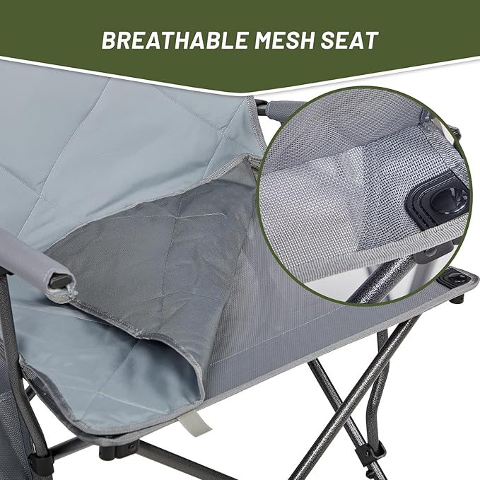 Timber Ridge Folding Camping Chair Removable Seat Padded Lawn Chairs Foldable Outdoor Camp Chair for Adults Supports Up to 300 LBS Grey