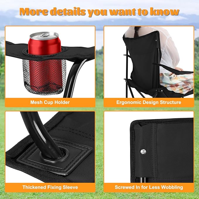 HaSteeL Camping Chairs 4 Pack Oversized Folding Chair with Cup Holders for Adults Portable Chair &amp Carry Bag for Outdoor Backyard Beach Lawn Patio Picnic Fishing Oxford Fabric &amp Heavy