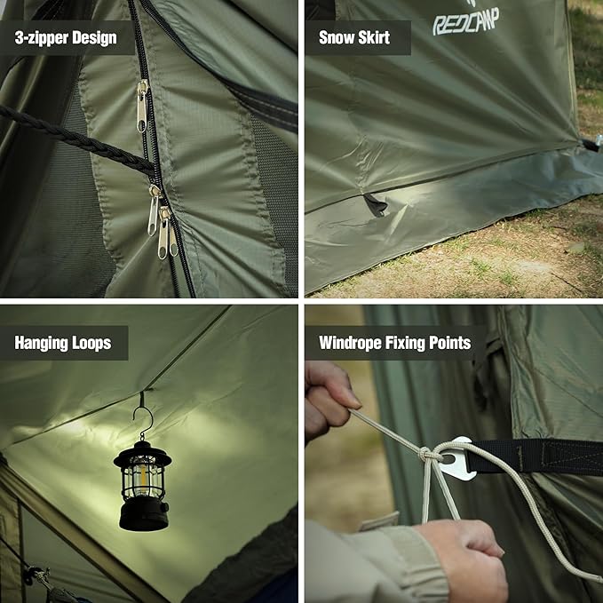 REDCAMP Large Hammock Hot Tent with Stove Jack Waterproof &amp Windproof Winter Wall Tent with Snow Skirt Ultralight 4 Season Tents for Camping Hiking Bushcraft Backpacking Hunting