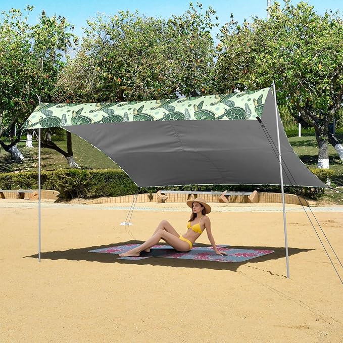 ALAZA Green Sea Turtle Bubble Beach Tent Sun Shelter UPF50+ Protection Beach Shade Canopy w/ 4 Sandbags for Outdoor Camping Fishing Backyard Fun Picnic 10x9 ft