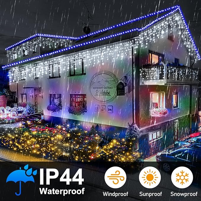 Hezbjiti Christmas Lights Decorations Outdoor 800 LED 65.6 FT 8 Modes 150 Drops Fairy String Curtain Lights for Christmas Decor Eaves Window Party Yard Garden Indoor (Cold White)