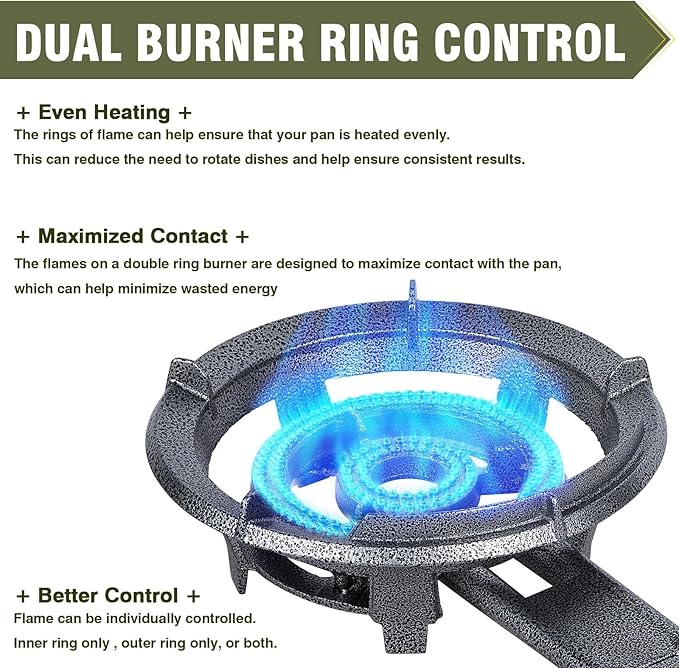 Bestfire 13 Single Propane Burner Stove 90000 BTU Cast Iron Portable Outdoor Burner with 0-20 PSI Adjustable Regulator and 4ft Hose Perfect for Outdoor Wok Cooking