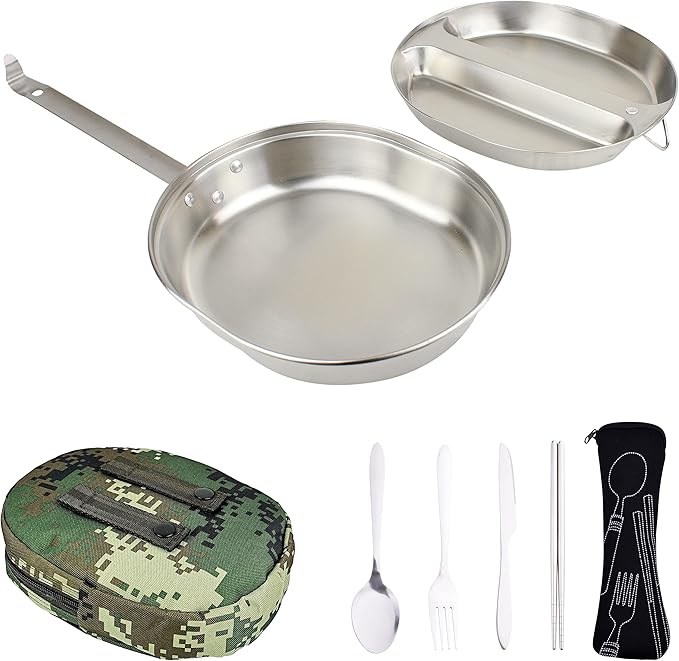 MASTIFF GEARS USGI Military-Grade Mess Kit - 20% Larger 304 Stainless Steel | FDA Compliant w/Utensils &amp Pouch for Camping Backpacking Emergency Prep