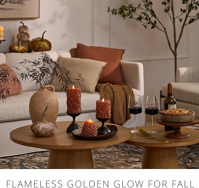 Luminara Flameless Candle Taper (1 x 9.5) Melted Top Real Wax Unscented Remote Ready Timer (Caramel Café)