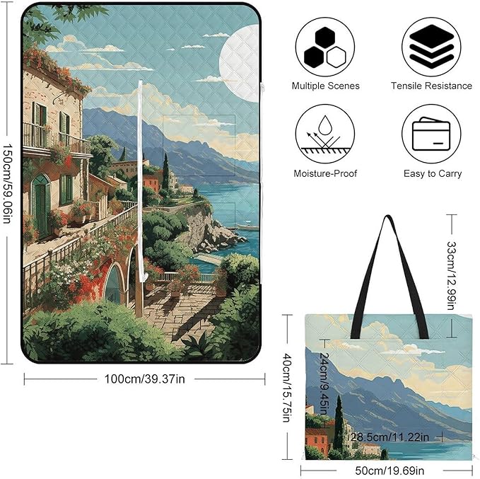 Zipper Mediterranean Summer Style Picnic Mat Suitable for Travel Camping Park Or Home Use