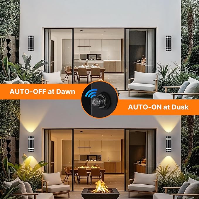 Dusk to Dawn Wall Light 4 Pack Modern Outdoor Wall Lights with LED Bulbs Cylinder Black Porch Light Fixture Wall Mount Up and Down Lighting Outdoor Wall Sconce for House Porch Door
