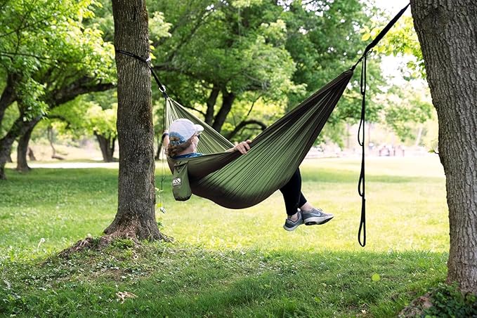 ENO TravelNest Hammock &amp Straps Combo - Portable Hiking and Camping Hammock with Straps Included - Travel Hammock for Camping Hiking Backpacking a Festival or The Beach - Moss