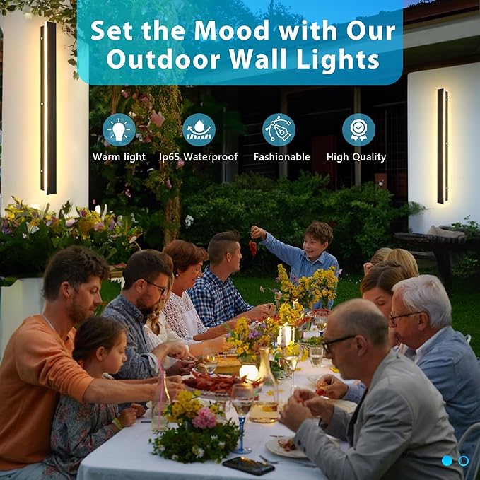 Outdoor Wall Light LED Long Wall Sconce 45.28in Ip65 Waterproof Black Modern Outdoor Lights 3000k 37W Metal Exterior Light Fixture for Porch Light Patio Door Yard Garden Villa Living Room
