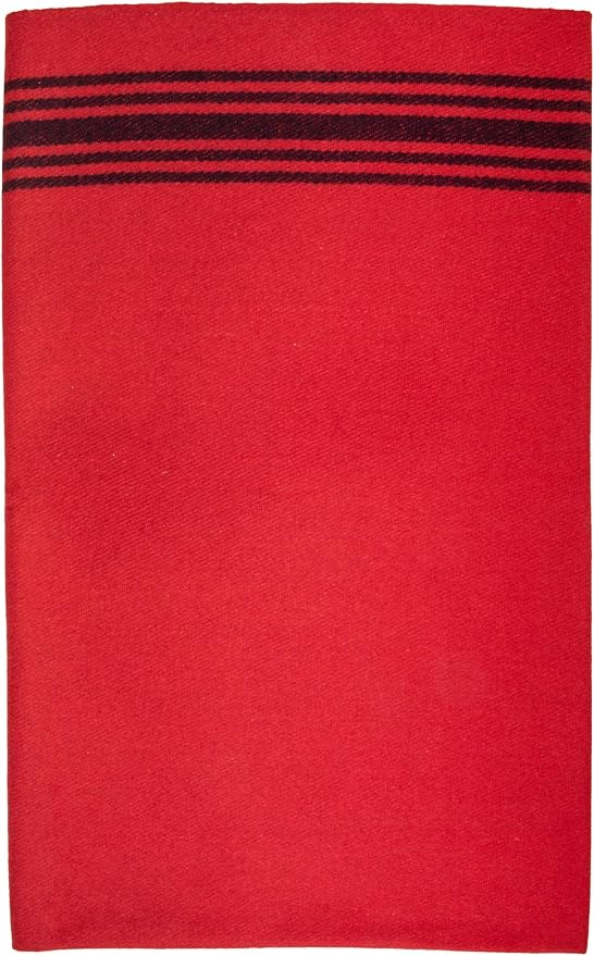 Farm Blue Wool Blanket Military Style - Thick &amp Lightweight Army Camping Blankets 80 x 62 - Large Camp Survival Blankets for Car Hiking Backpacking &amp Outdoor Festivals (Red with Navy Strip