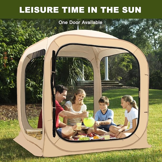 DoCred Screen House Tent Pop-Up 6 x 6 FT Portable Screen Room Canopy Instant Screen with Carry Bag for Patio Backyard Deck &amp Outdoor Activities Beige