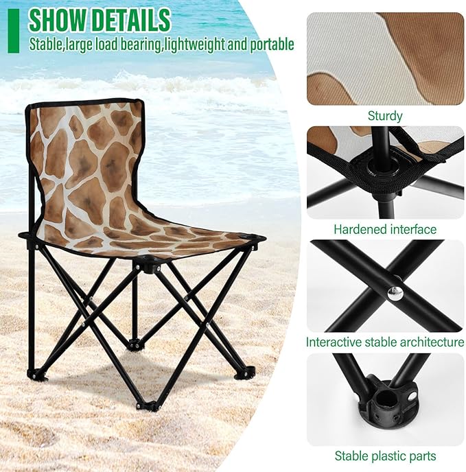 Giraffe Print Folding Camping Chairs Lightweight Portable Mini Beach Chair 14.4x14.4x22.8in Lawn Chair for Leisure
