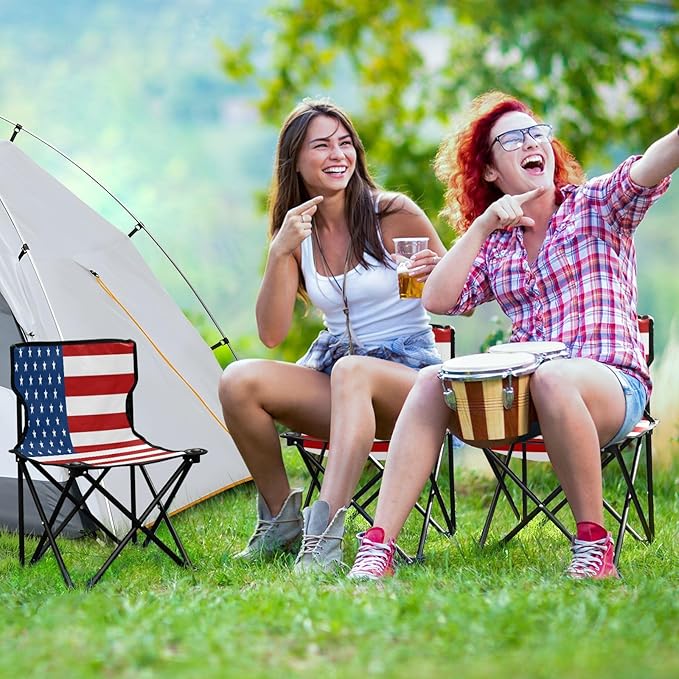 DOMIKING American USA Flag Kids' Portable Camping Chairs for Outdoor Fishing Chair with Carry Bag Folding Chair for Hiking Camping Travel