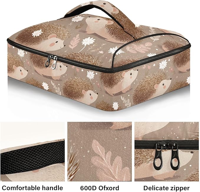 Casserole Carrier Cute HedgehogsInsulated Casserole Carrier for Hot or Cold Food Thermal Lunch Tote for Potluck Parties Picnic Beach Fits 9 x 13 Inches Baking Dish
