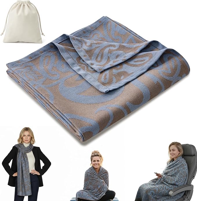 Travel Blanket Airplane - Ultra Soft &amp Lightweight Knit Design Compact Airplane Blanket53x72 InchStylish Travel Shawl Wraps for FlightsOfficeHome UseTravel Essentials &amp Gifts