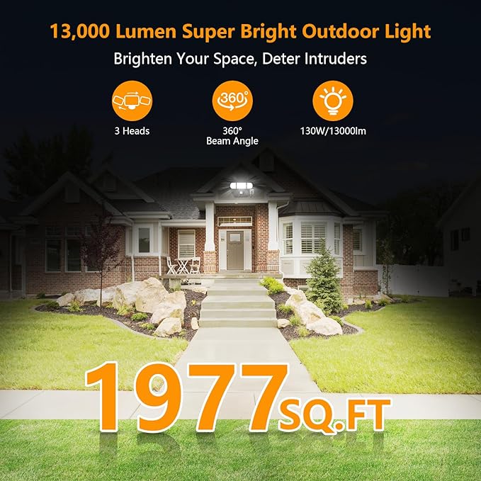 Onforu 130W LED Motion Sensor Outdoor Lights Plug in Dusk to Dawn Outdoor Lighting 13000LM Motion Detector Outside Flood Light with Remote 6500K IP65 Waterproof Security Light(Black)