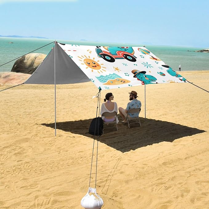 Beach Tent Sun Shelter Dinosaurs Drive in Summer Lightweight &amp Easy Setup Beach Shade Canopy for Camping Fishing