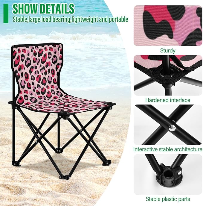 Gredecor Foldable Beach Chair Small Camping Chair Lightweight Camp Chair Outdoor Camping Chair Leopard Skin Pink Color