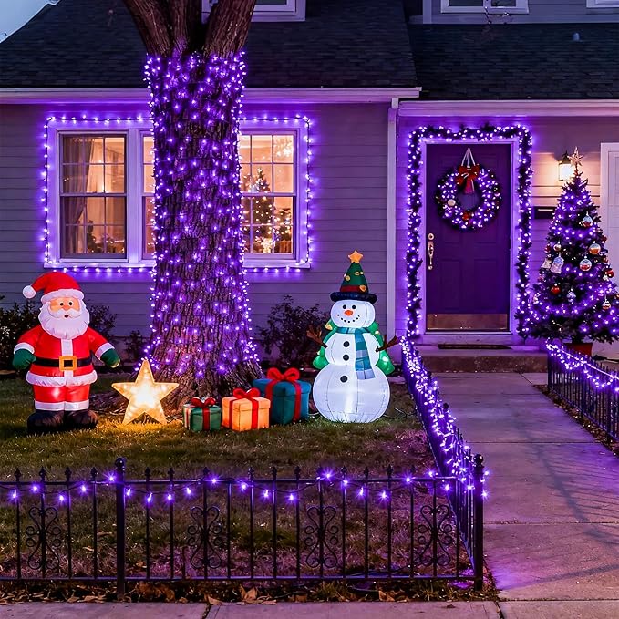 JMEXSUSS 500 LED Purple Christmas Lights 173ft 8 Modes Christmas String Lights Outdoor Waterproof Green Wire Purple LED Light for Indoor Party House Xmas Decorations