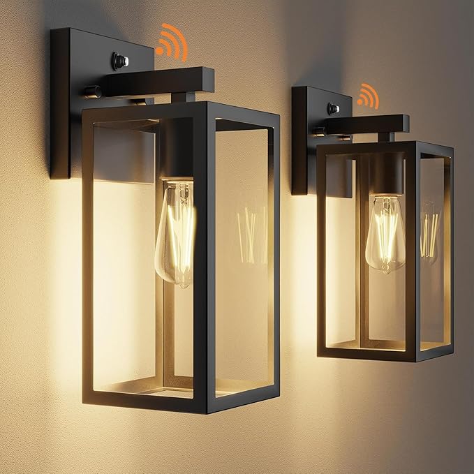 Kalium Dusk to Dawn Porch Outdoor Light 2 Pack Wall Light Fixtures Waterproof Exterior Wall Sconce Light Fixture with E26 Base for Patio Entryway Hallway (Bulb not Included)