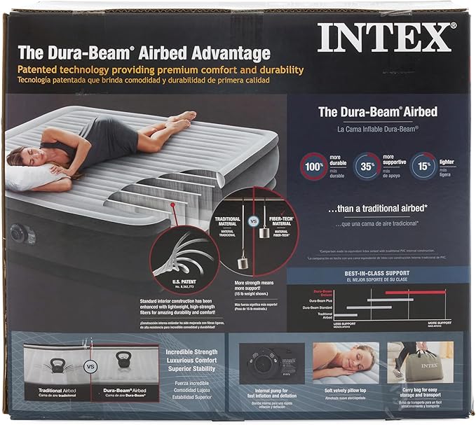 Intex 18-Inch King-Sized Inflatable Fiber-Tech Elevated Premium Plush Comfort Air Mattress Bed with Built-in Pump and Dura-Beam Technology (2 Pack)