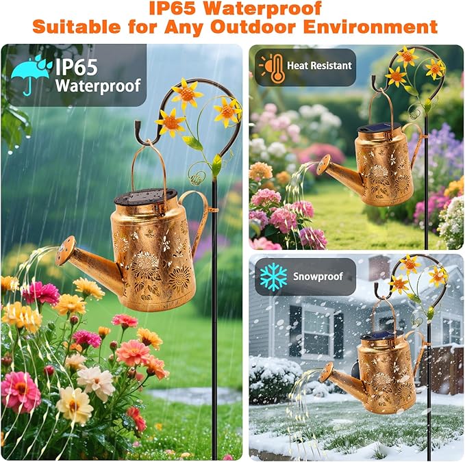 VOOKRY 2 Pack Sunflower Metal Solar Watering Can Lights Solar Lights Outdoor Waterproof Birthday Gifts for Women Mom Grandma Hanging Lanterns Decorative Garden Decor for Outside Yard Patio Lawn