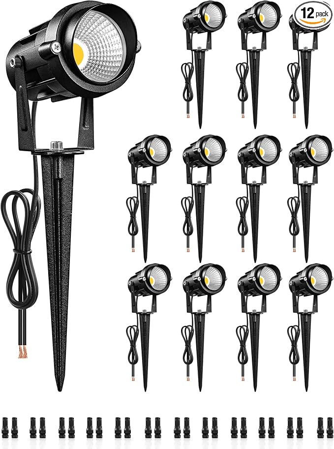 6W 700LM Low Voltage Landscape Lighting 12V AC/DC 3000K Warm White LED Low Voltage Landscape Lights IP65 Waterproof Outdoor Spotlights with Connectors for Garden Tree Yard 12Pack W01SLP1206