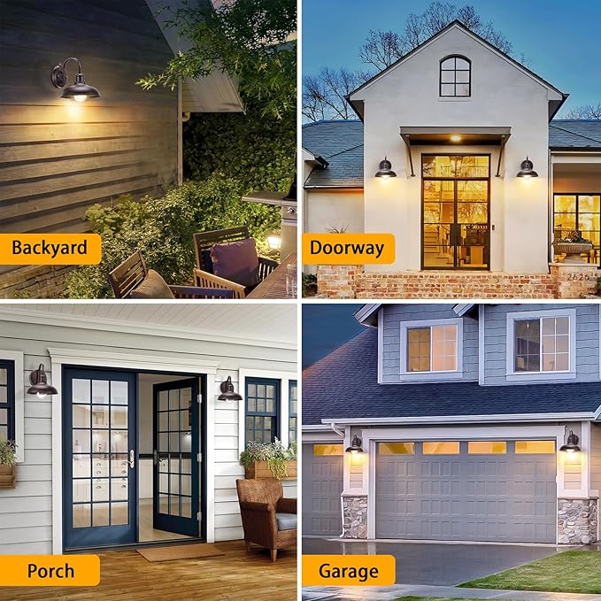 2-Pack Dusk to Dawn Gooseneck Outdoor Light Fixtures Farmhouse Barn Lights for Porch Industrial Brown Exterior Wall Sconce for Garage Patio E26 Base Anti-Rust for Garage Frontdoor Entryway Doorway
