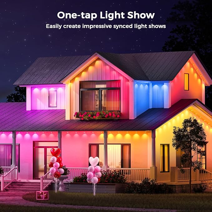 LunaSync Permanent Outdoor Lights 150ft RGBIC Smart LED Eaves Lights with App &amp Remote Control IP67 Waterproof 50 Scene Modes for Christmas Holiday Pool Party &amp Daily Decor