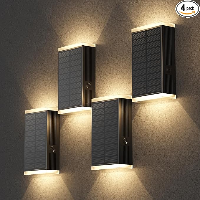 Solar Wall Light Outdoor3000/4000/6000K 3 Modes Dusk to Dawn Lighting Wall Sconce IP67 Waterproof Up and Down Solar Lights Outdoor for House Garage PorchDoorway (4 Pack)