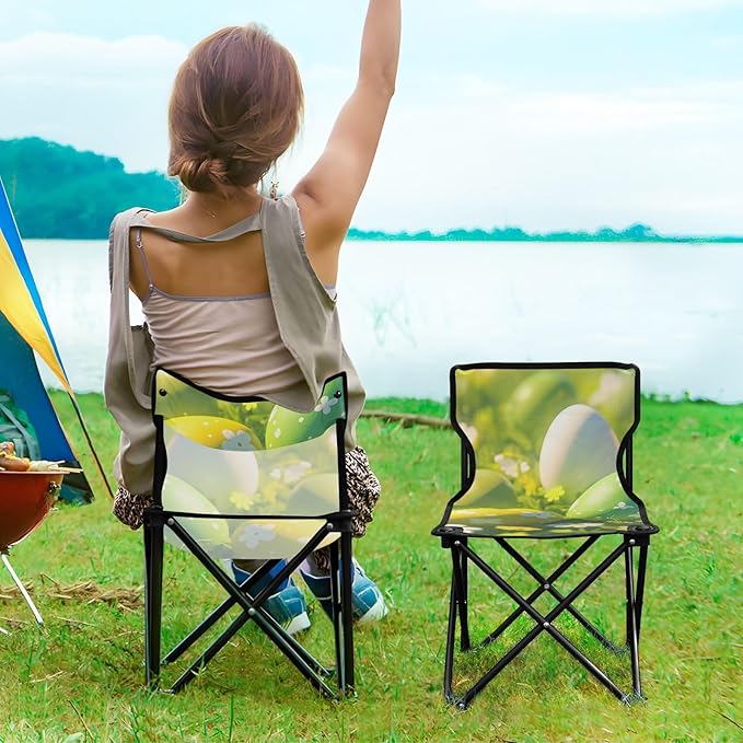 Lively Easter Egg Portable Camping Chairs Folding Chair - Durable Oxford Fabric Lightweight Iron Frame Easy Fold Design - Ideal for Outdoor Activities Camping Fishing and Travel