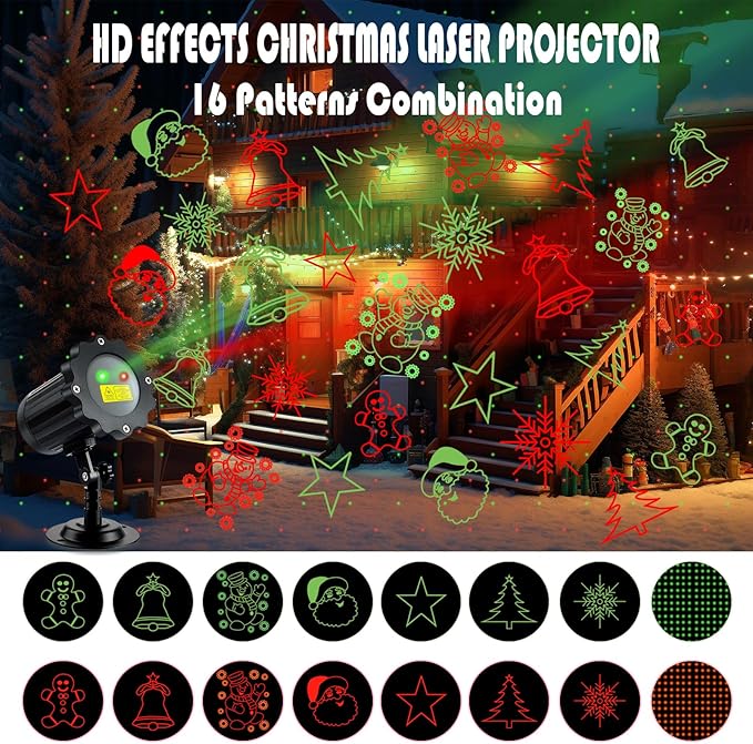Brighter Christmas Projector Lights Outdoor Waterproof Laser Christmas Projector with Remote Christmas Spotlight Decorations for Party Yard Garden Outdoor Indoor