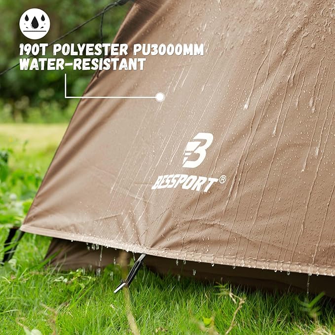 Bessport Camping Tent for 3 Person and Bessport Tent Waterproof Camping Tarp with Drawstring Carrying Bag for Picnic Hiking and Other Outdoor Activities