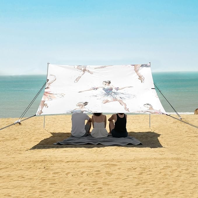Ballet Dancer Hand Drawing Pattern Camping Sun Shelter Beach Tent Portable Beach Sun Shade Outdoor Canopy for Camping Trips Fishing Picnic
