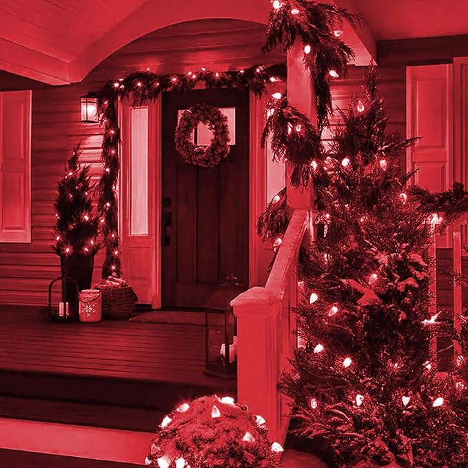 Dazzle Bright C9 Christmas String Lights Waterproof Connectable Green Wire Fairy Lights Christmas Lights for Indoor Outdoor Home Yard Xmas Tree House Decorations (Red 100 LED)