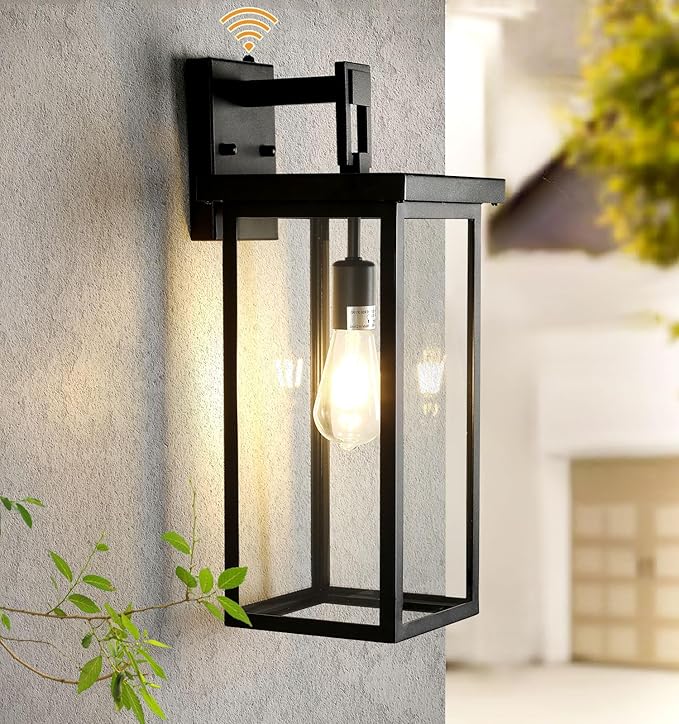tewei Dusk to Dawn Large Outdoor Wall Lights 20 Inch Outdoor Sconce Lights Black Exterior Lighting Fixtures Large Porch Light with Clear Shade Sensor Modern House Lights for Garage 1 Pack