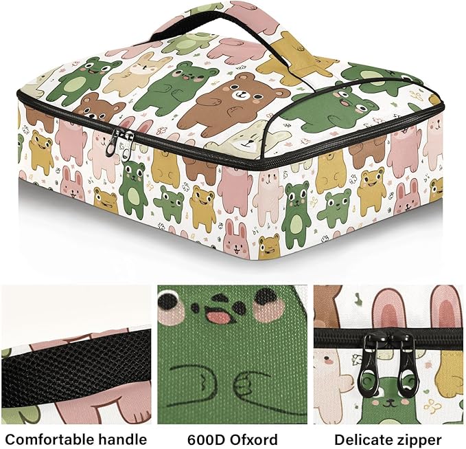 Casserole Carrier Cute AnimalsInsulated Casserole Carrier for Hot or Cold Food Thermal Lunch Tote for Potluck Parties Picnic Beach Fits 9 x 13 Inches Baking Dish