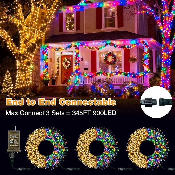 btfarm Color Changing Christmas Lights Outdoor 115FT 300 LED Christmas Tree Lights Indoor with Remote Timer Twinkle String Light Waterproof for Xmas Wedding Party Decor Warm White &amp Multicolor