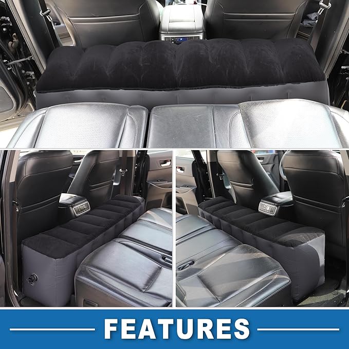 Car Air Inflation Mattress 51.18x11.02x16.54 Comfortable Rear Seat Air Travel Bed Car Sleeping Mat for Napping Travel Black Gray
