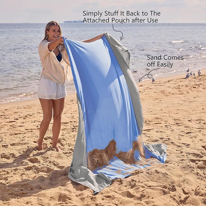 WEKAPO Beach Blanket Sandproof Waterproof Extra Large Beach Mat Oversized &amp Compact Sand Free Quick Drying Beach Essentials for Vacation Cruise Picnic &amp Camping with Stakes