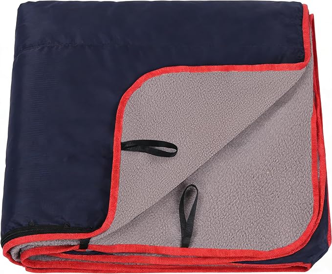 REDCAMP Large Waterproof Stadium Blanket for Cold Weather Soft Warm Fleece Camping Blanket Windproof for Outdoor Sports 71x59 Dark Blue/Grey