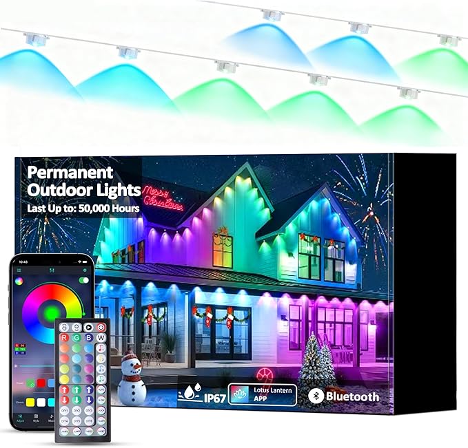 RGB Permanent Outdoor Lights 20FT Smart LED Eaves Lights with APP &amp Remote Control IP67 Waterproof Outdoor String Lights for Christmas HalloweenParty Garden Patio House Decor